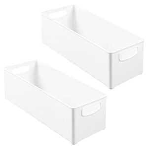 mDesign Plastic Video Game Organizer - Game Storage Holder Bin with Handles for Media Console Stand, Closet Shelf, Tower, and Bookshelves - Holds Disc, Video Games, Head Sets - 2 Pack - White