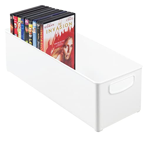 mDesign Plastic Video Game Organizer - Game Storage Holder Bin with Handles for Media Console Stand, Closet Shelf, Tower, and Bookshelves - Holds Disc, Video Games, Head Sets - 2 Pack - White