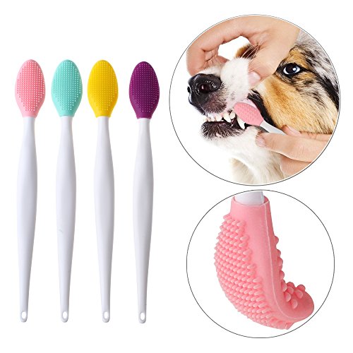 ANTOLL Pets Silicone Soft Head Dog cat with Toothbrush Dog cat Teeth Cleaning Health Care（4-Parks）