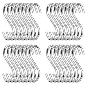 100 pack 2.75 inch s hooks stainless steel s shaped hooks heavy duty s hooks for hanging pans and pots, coffee cups, clothes, plant, silver