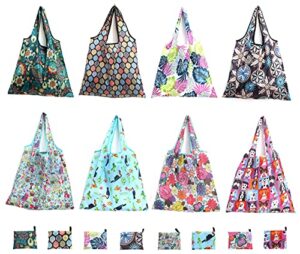 grocery bags reusable foldable 8 pack shopping bags large capacity cloth tote bags durable and machine washable