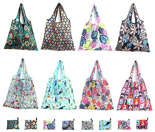 Grocery Bags Reusable Foldable 8 Pack Shopping Bags Large Capacity Cloth Tote Bags Durable and Machine Washable