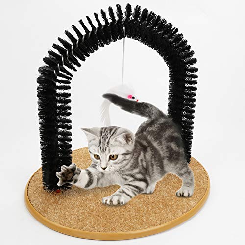 Cat Scratcher,Cat Arch Self Groomer for Indoor Cats,Cat Scratching Post,Pet Face Head Self Grooming Brush,Kitten Hair Massaging Rubbing Brush for Shedding with Bristle & Interactive Hanging Toy