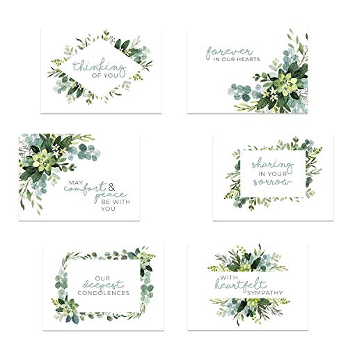 Canopy Street Greenery Floral Sympathy Cards / 24 Sympathy Cards And Envelopes / 6 Modern Designs / 4 5/8" x 6 1/4" Sympathy Greeting Cards