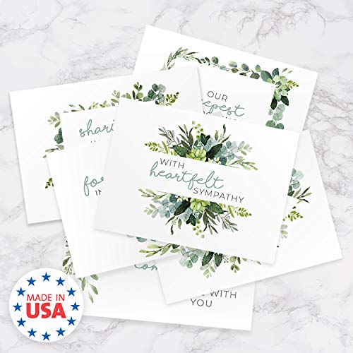 Canopy Street Greenery Floral Sympathy Cards / 24 Sympathy Cards And Envelopes / 6 Modern Designs / 4 5/8" x 6 1/4" Sympathy Greeting Cards