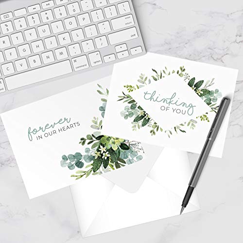 Canopy Street Greenery Floral Sympathy Cards / 24 Sympathy Cards And Envelopes / 6 Modern Designs / 4 5/8" x 6 1/4" Sympathy Greeting Cards