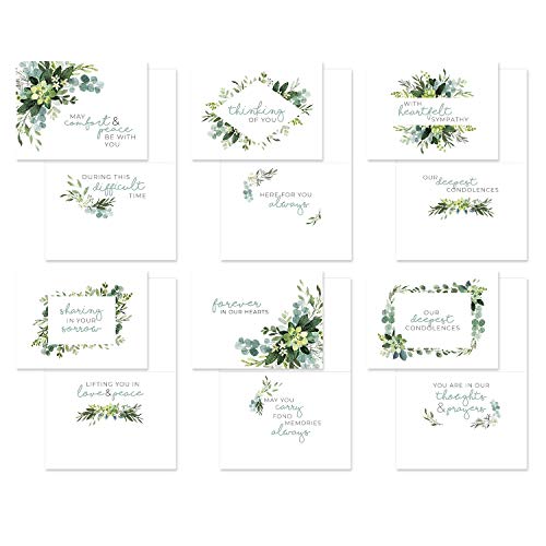 Canopy Street Greenery Floral Sympathy Cards / 24 Sympathy Cards And Envelopes / 6 Modern Designs / 4 5/8" x 6 1/4" Sympathy Greeting Cards