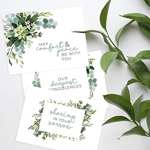 Canopy Street Greenery Floral Sympathy Cards / 24 Sympathy Cards And Envelopes / 6 Modern Designs / 4 5/8" x 6 1/4" Sympathy Greeting Cards