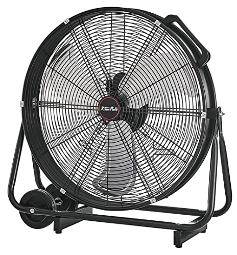 XtremepowerUS 24" Industrial Fan High-Velocity Flow Floor Fan Rolling Drum Shop Fan Garage Adjustable Speed With Wheel, Black