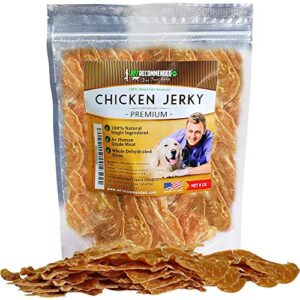 vet recommended premium chicken jerky for dogs - giant 8oz bag | all natural dog treats - single ingredient - no fillers or preservatives - whole dehydrated chicken; not formed - made in usa