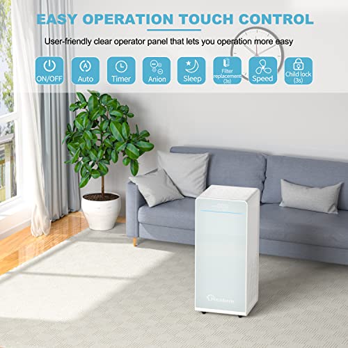 Hepa Air Purifiers for Home Large Room 1500 Sq.Ft, Hestom H13 whole Home Air Purifier, Quiet Room Air Filters for Pet, Auto Mode, Speed Control, Sleep Mode, AQI Display,White