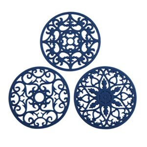 colinda silicone trivet for hot dishes, hot pot and pads - protect countertop from hot pot and pans coming out from the oven or stove - non-slip & heat resistant,navy blue,set of 3