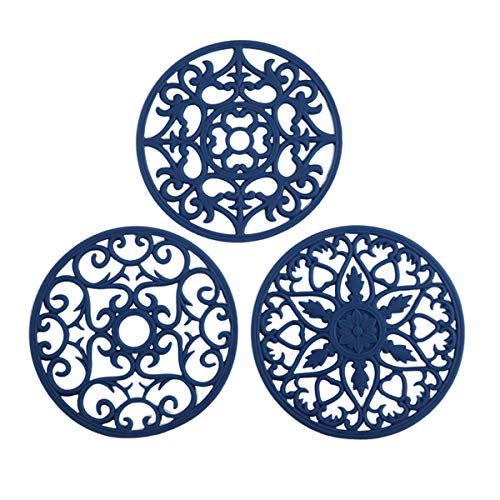 Colinda Silicone Trivet for Hot Dishes, Hot Pot and Pads - Protect Countertop from Hot Pot and Pans Coming Out from the Oven or Stove - Non-Slip & Heat Resistant,Navy Blue,Set of 3