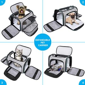 MASKEYON Airline Approved Portable Pet Carrier 2 Sides Expandable Soft-Sided Large Cats Carrier Collapsible Kennel Travel TSA Carrier 4 Doors with Removable Pads and 3 Pockets for Puppy Small Dogs