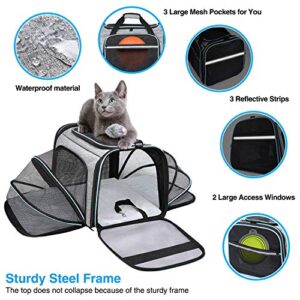 MASKEYON Airline Approved Portable Pet Carrier 2 Sides Expandable Soft-Sided Large Cats Carrier Collapsible Kennel Travel TSA Carrier 4 Doors with Removable Pads and 3 Pockets for Puppy Small Dogs