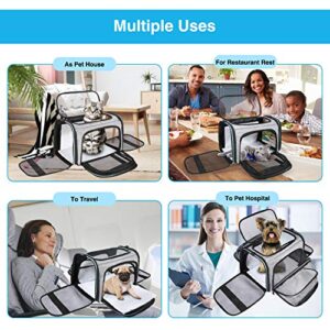 MASKEYON Airline Approved Portable Pet Carrier 2 Sides Expandable Soft-Sided Large Cats Carrier Collapsible Kennel Travel TSA Carrier 4 Doors with Removable Pads and 3 Pockets for Puppy Small Dogs