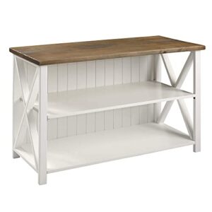 walker edison 2 tier modern farmhouse wood bookcase bookshelf storage home office storage cabinet, 52 inch, white
