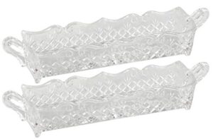 home-x clear glass relish or cracker tray, crystal serving tray – set of 2, 11 ¾” l x 2 ½” w x 1 ½” h