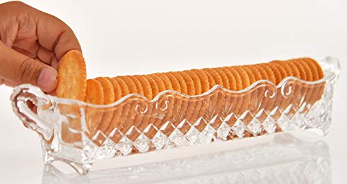 HOME-X Clear Glass Relish or Cracker Tray, Crystal Serving Tray – Set of 2, 11 ¾” L x 2 ½” W x 1 ½” H