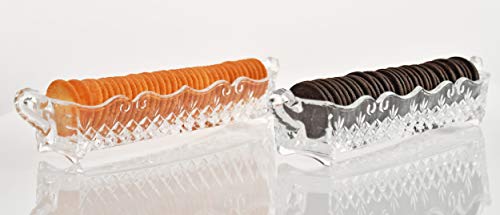 HOME-X Clear Glass Relish or Cracker Tray, Crystal Serving Tray – Set of 2, 11 ¾” L x 2 ½” W x 1 ½” H