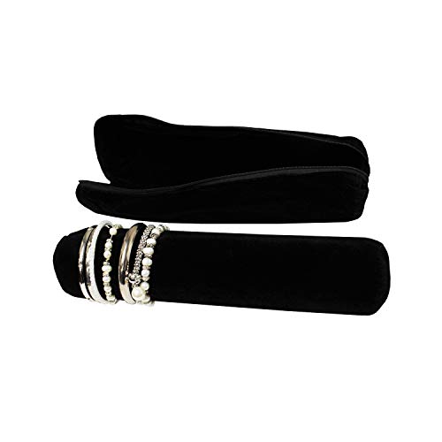 MOOCA Black Velvet Bracelet Bangle Watch Roll, Travel Pouch Jewelry Travel Organizer, Portable Zipper Pouch with A Removable Roll Insert for Standard Size Bracelets & Bangles, 12.5"W x 2.8" Diameter.