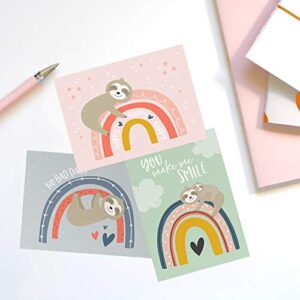Canopy Street Encouragement Cards with Happy Rainbow and Sloth Design / 24 All Occasion Greeting Cards and Envelopes / 6 Cute Designs
