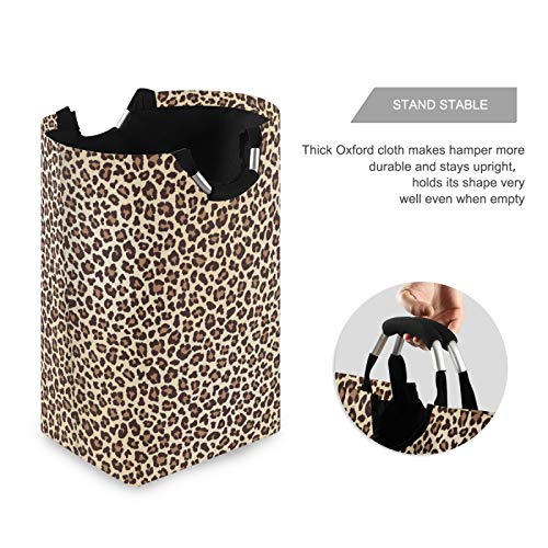 ALAZA Large Laundry Basket Leopard Print Animal Cheetah Laundry Bag Hamper Collapsible Oxford Cloth Stylish Home Storage Bin with Handles, 22.7 Inch