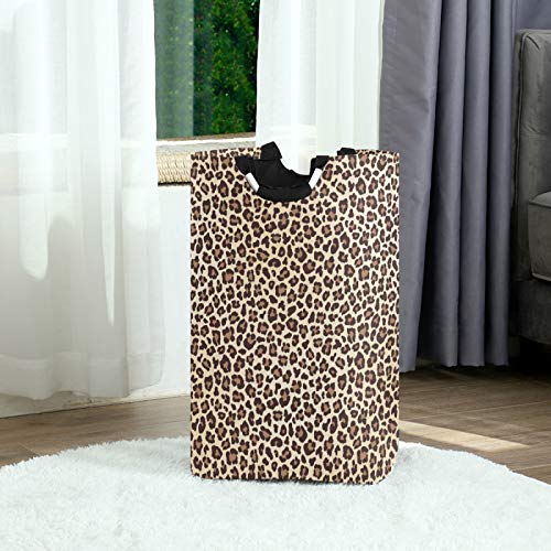 ALAZA Large Laundry Basket Leopard Print Animal Cheetah Laundry Bag Hamper Collapsible Oxford Cloth Stylish Home Storage Bin with Handles, 22.7 Inch