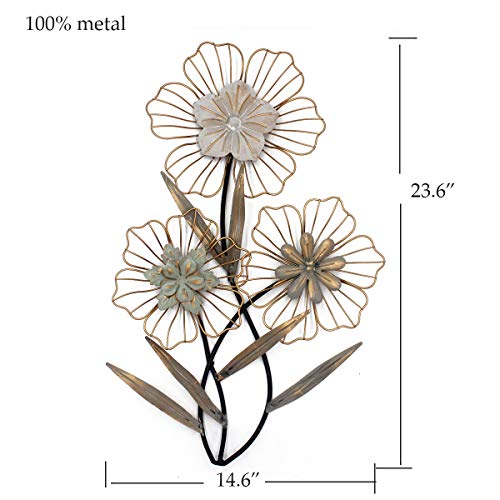 Funerom Vintage 14.6×23.6 inchs Metal Flowers Wall Decor,Metal Flower Wall Art for Indoor Outdoor Home Bedroom Living Room Garden