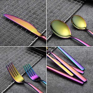 HOMQUEN Silverware Set 40 Pieces, Stainless Steel Colorful Flatware Set, Titanium Plating Rainbow Cutlery Set, Rainbow Utensil Sets Service Set for 8 (Shiny Rainbow)