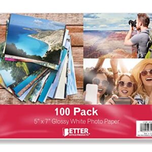 Premium Glossy Photo Paper, 5 x 7 inch, 100 Sheets, 200gsm, by Better Office Products, 5 x 7, 100-Count Pack