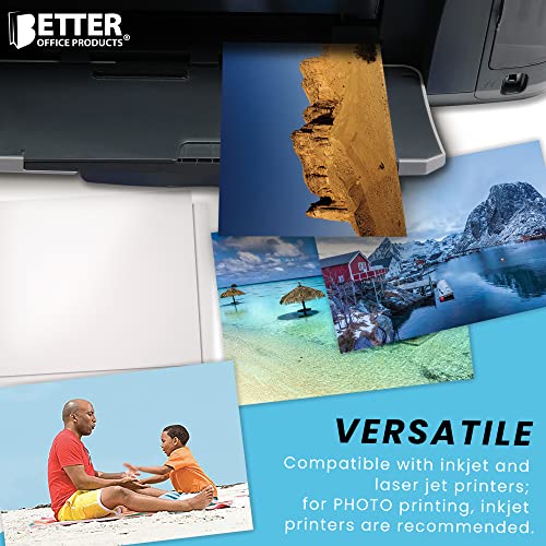 Premium Glossy Photo Paper, 5 x 7 inch, 100 Sheets, 200gsm, by Better Office Products, 5 x 7, 100-Count Pack
