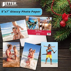 Premium Glossy Photo Paper, 5 x 7 inch, 100 Sheets, 200gsm, by Better Office Products, 5 x 7, 100-Count Pack