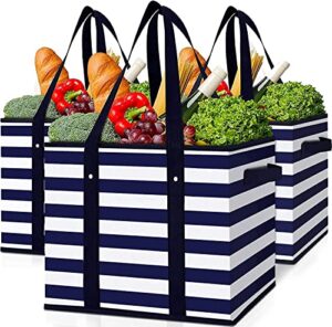 wiselife 3 pack reusable grocery bags large shopping bags, water resistant grocery tote bag collapsible heavy duty tote bags for shopping picnic