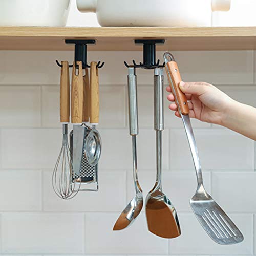 Under Cabinet Utensil Holder,Creative Cabinets Upside Down 6-Claw Position Can Be 360-Degree Rotation Hook Kitchen and Bathroom Ceiling Wall Hanging Hook, Hanging Organizer Rack