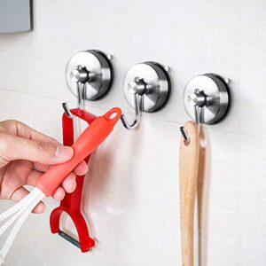 Shower Suction Cup Hooks Bathroom Towel Suction Holder Metal Coat Hook Heavy Duty Organizer for Kitchen/Bathroom/Restroom 304 Stainless Steel, Brushed Finish (2 Pack)