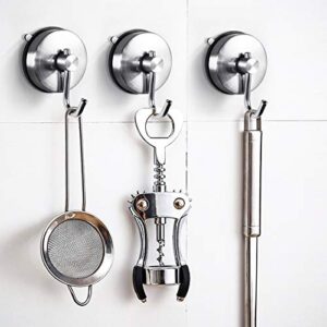 Shower Suction Cup Hooks Bathroom Towel Suction Holder Metal Coat Hook Heavy Duty Organizer for Kitchen/Bathroom/Restroom 304 Stainless Steel, Brushed Finish (2 Pack)