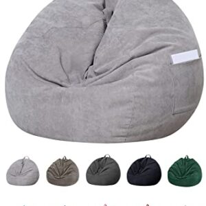 SANMADROLA Stuffed Animal Storage Bean Bag Chair Cover (No Filler) for Kids and Adults.Soft Premium Corduroy Stuffable Beanbag for Organizing Children Plush Toys or Memory Foam Extra Large 300L (Grey)