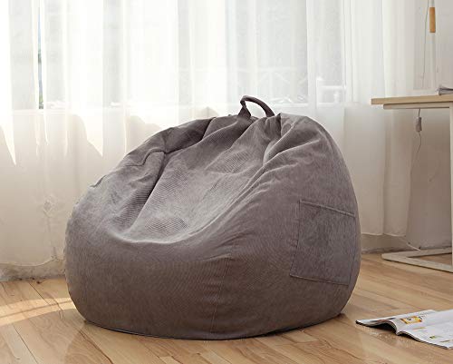 SANMADROLA Stuffed Animal Storage Bean Bag Chair Cover (No Filler) for Kids and Adults.Soft Premium Corduroy Stuffable Beanbag for Organizing Children Plush Toys or Memory Foam Extra Large 300L (Grey)