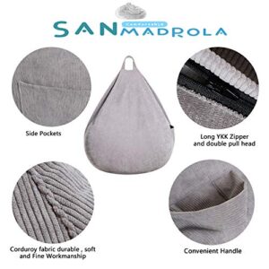 SANMADROLA Stuffed Animal Storage Bean Bag Chair Cover (No Filler) for Kids and Adults.Soft Premium Corduroy Stuffable Beanbag for Organizing Children Plush Toys or Memory Foam Extra Large 300L (Grey)