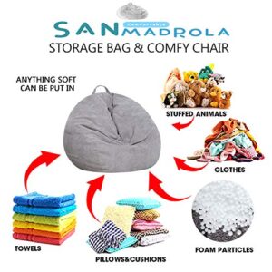 SANMADROLA Stuffed Animal Storage Bean Bag Chair Cover (No Filler) for Kids and Adults.Soft Premium Corduroy Stuffable Beanbag for Organizing Children Plush Toys or Memory Foam Extra Large 300L (Grey)