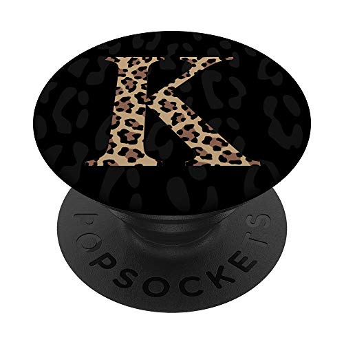 Black Leopard Print Cute Initial Letter K Monogram For Women PopSockets PopGrip: Swappable Grip for Phones & Tablets