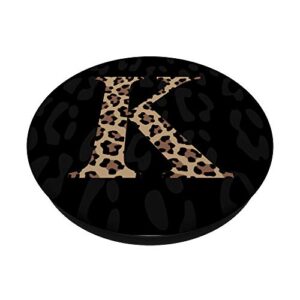 Black Leopard Print Cute Initial Letter K Monogram For Women PopSockets PopGrip: Swappable Grip for Phones & Tablets