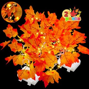 joiedomi 2 pack 14.7ft thanksgiving lights fall maple leaves string lights with 20 led warm white lights for autumn garland, homethanksgiving indoor outdoor decor