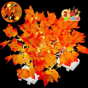 Joiedomi 2 Pack 14.7FT Thanksgiving Lights Fall Maple Leaves String Lights with 20 LED Warm White Lights for Autumn Garland, HomeThanksgiving Indoor Outdoor Decor