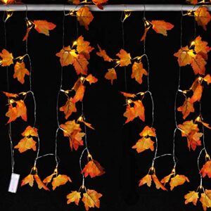 Joiedomi 2 Pack 14.7FT Thanksgiving Lights Fall Maple Leaves String Lights with 20 LED Warm White Lights for Autumn Garland, HomeThanksgiving Indoor Outdoor Decor