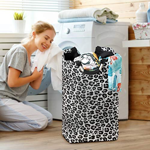 ALAZA Large Laundry Basket Snow Leopard Print Cheetah Gray Laundry Bag Hamper Collapsible Oxford Cloth Stylish Home Storage Bin with Handles, 22.7 Inch