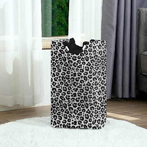 ALAZA Large Laundry Basket Snow Leopard Print Cheetah Gray Laundry Bag Hamper Collapsible Oxford Cloth Stylish Home Storage Bin with Handles, 22.7 Inch