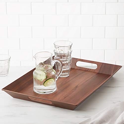 Amazon Basics Large 19-Inch Handled Serving Tray - Melamine with Matte Acacia Wood decal