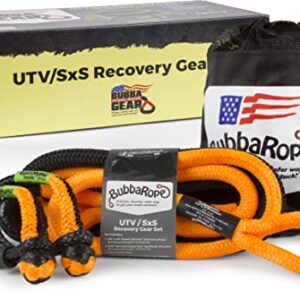 Bubba Rope Heavy-Duty Off-Road ATV, UTV & SxS Tow Recovery Gear Set – Power Stretch Recovery Rope, 5/8” x 20’ & NexGen PRO Gator-Jaw Synthetic Shackles, 5/16” x 5 .5” Orange